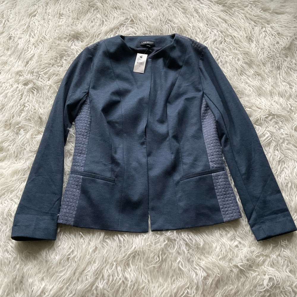 Lane Bryant Navy Blue Textured Side-Panel Blazer